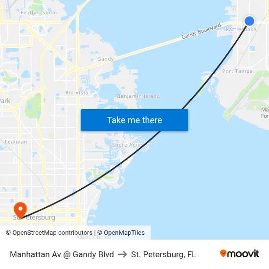 Manhattan Av @ Gandy Blvd to St. Petersburg, FL map