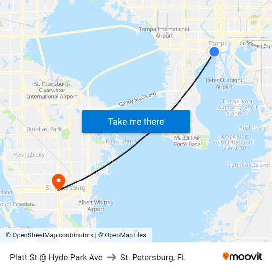 Platt St @ Hyde Park Ave to St. Petersburg, FL map