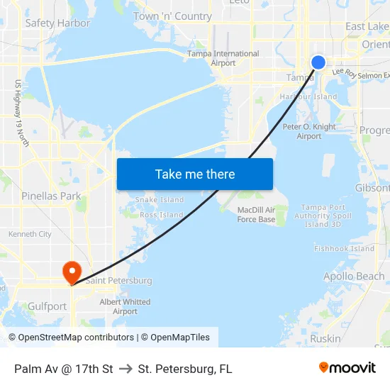 Palm Av @ 17th St to St. Petersburg, FL map