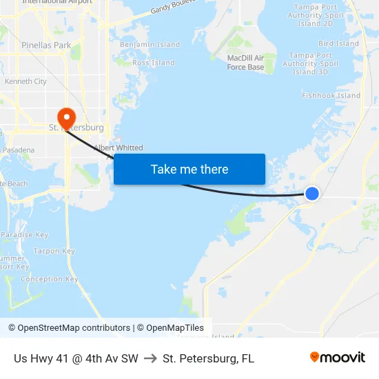 Us Hwy 41 @ 4th Av SW to St. Petersburg, FL map
