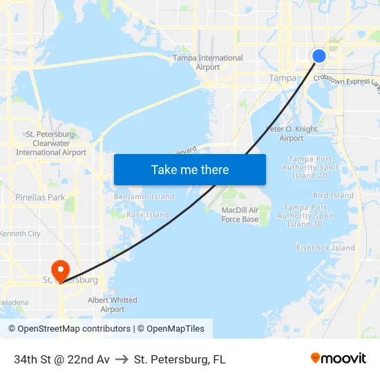 34th St @ 22nd Av to St. Petersburg, FL map