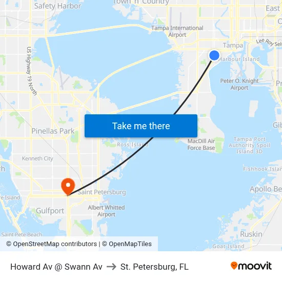 Howard Av @ Swann Av to St. Petersburg, FL map