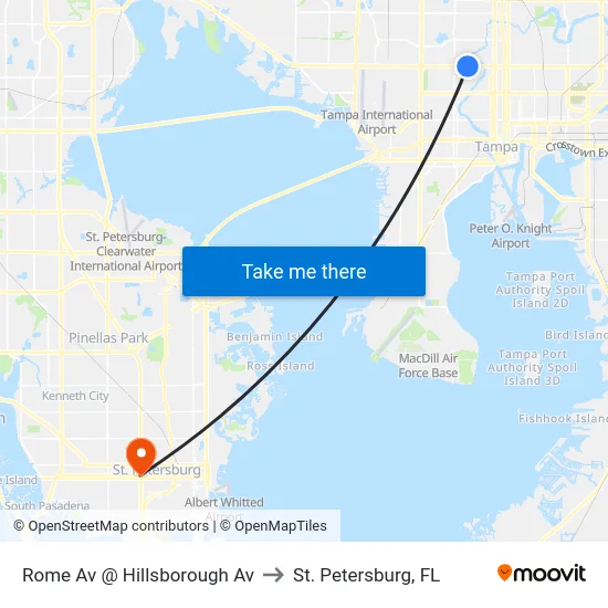 Rome Av @ Hillsborough Av to St. Petersburg, FL map