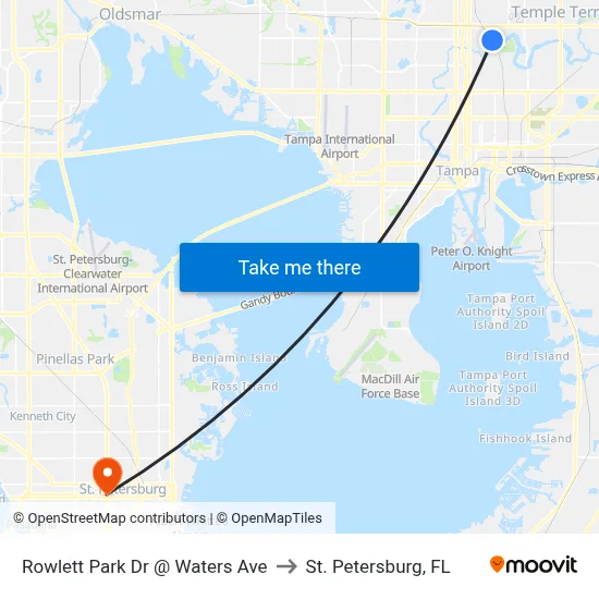 Rowlett Park Dr @ Waters Ave to St. Petersburg, FL map