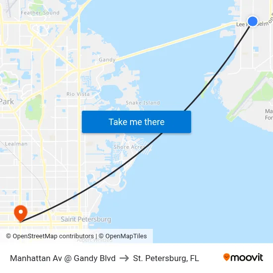 Manhattan Av @ Gandy Blvd to St. Petersburg, FL map