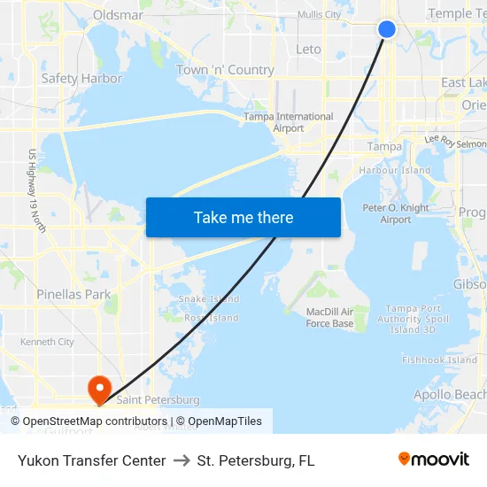 Yukon Transfer Center to St. Petersburg, FL map
