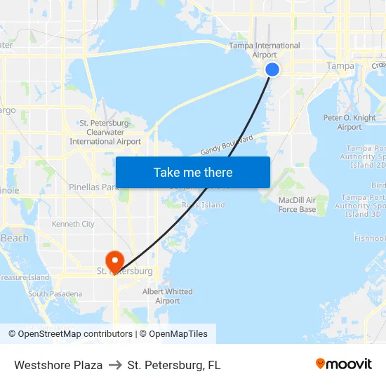 Westshore Plaza to St. Petersburg, FL map