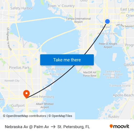 Nebraska Av @ Palm Av to St. Petersburg, FL map