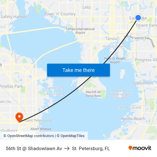 56th St @ Shadowlawn Av to St. Petersburg, FL map