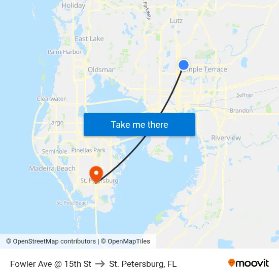Fowler Ave @ 15th St to St. Petersburg, FL map