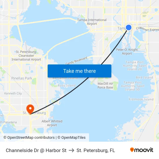 Channelside Dr @ Harbor St to St. Petersburg, FL map