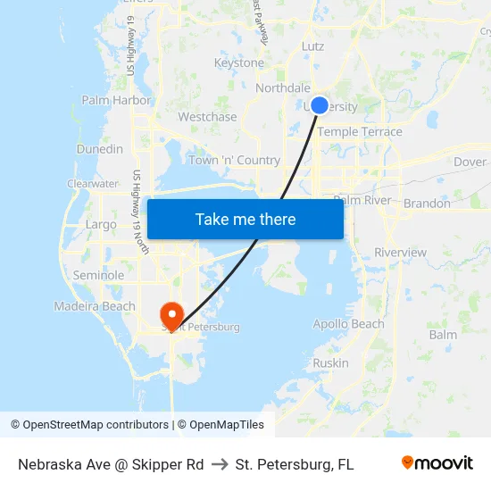 Nebraska Ave @ Skipper Rd to St. Petersburg, FL map