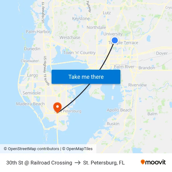 30th St @ Railroad Crossing to St. Petersburg, FL map