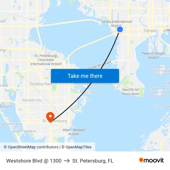Westshore Blvd @ 1300 to St. Petersburg, FL map