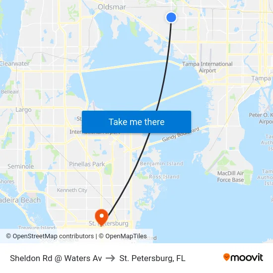Sheldon Rd @ Waters Av to St. Petersburg, FL map