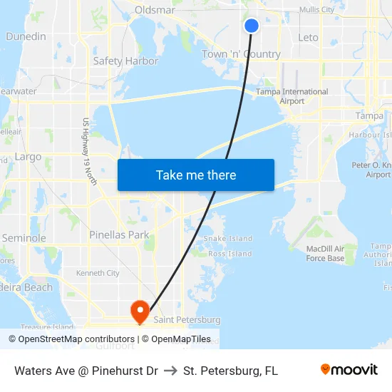Waters Ave @ Pinehurst Dr to St. Petersburg, FL map