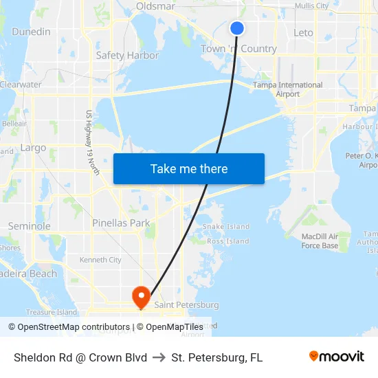 Sheldon Rd @ Crown Blvd to St. Petersburg, FL map