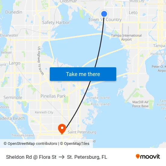 Sheldon Rd @ Flora St to St. Petersburg, FL map