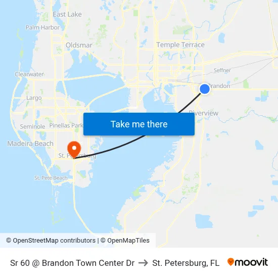 Sr 60 @ Brandon Town Center Dr to St. Petersburg, FL map