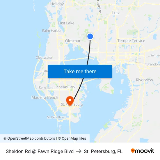Sheldon Rd @ Fawn Ridge Blvd to St. Petersburg, FL map