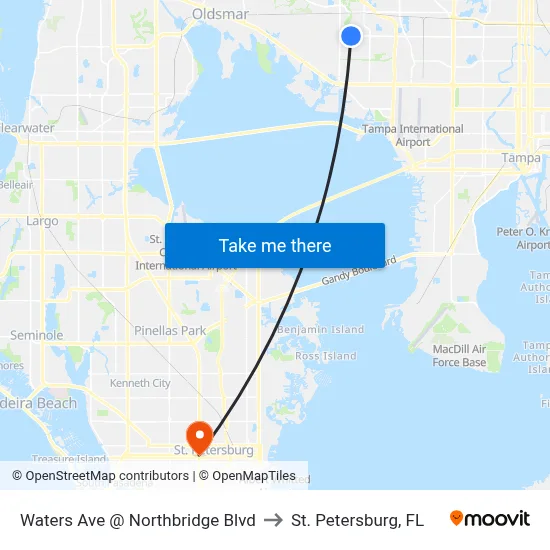 Waters Ave @ Northbridge Blvd to St. Petersburg, FL map