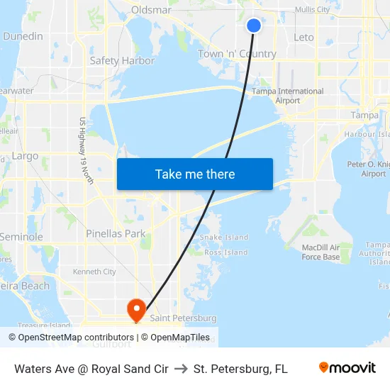 Waters Ave @ Royal Sand Cir to St. Petersburg, FL map