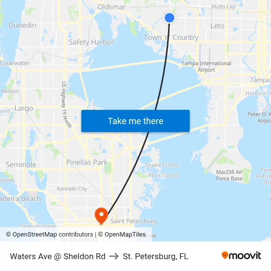Waters Ave @ Sheldon Rd to St. Petersburg, FL map