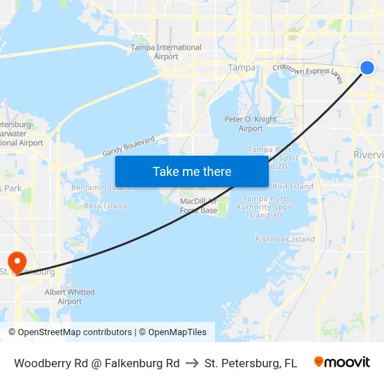 Woodberry Rd @ Falkenburg Rd to St. Petersburg, FL map