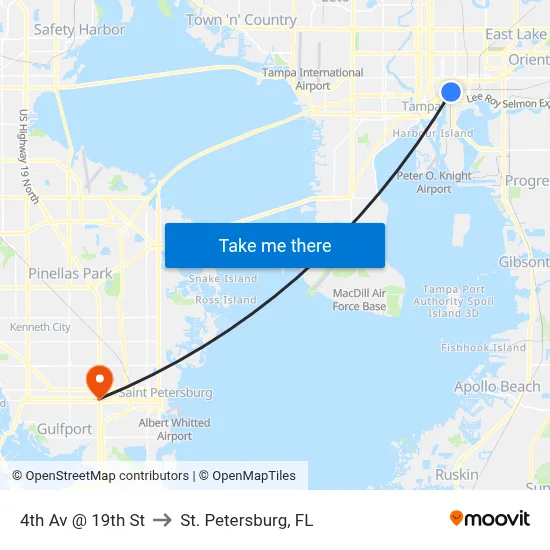 4th Av @ 19th St to St. Petersburg, FL map