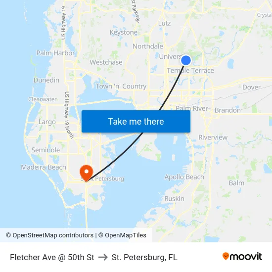 Fletcher Ave @ 50th St to St. Petersburg, FL map