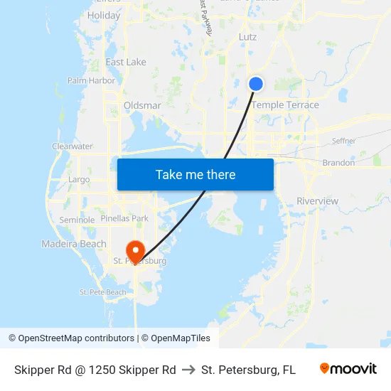 Skipper Rd @ 1250 Skipper Rd to St. Petersburg, FL map
