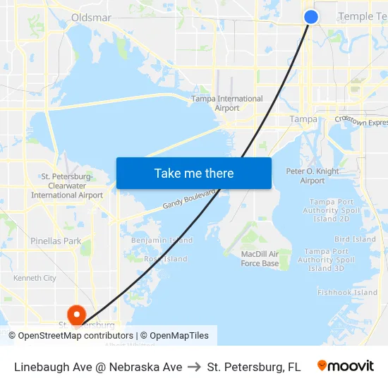 Linebaugh Ave @ Nebraska Ave to St. Petersburg, FL map