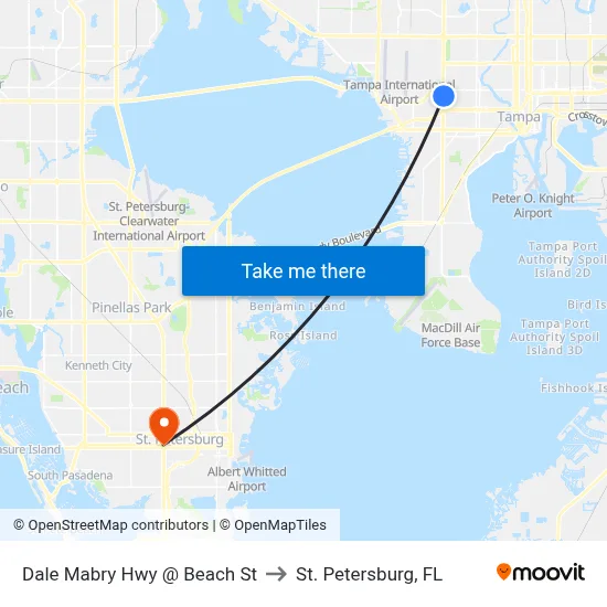 Dale Mabry Hwy @ Beach St to St. Petersburg, FL map