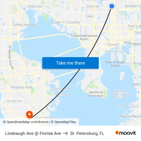 Linebaugh Ave @ Florida Ave to St. Petersburg, FL map
