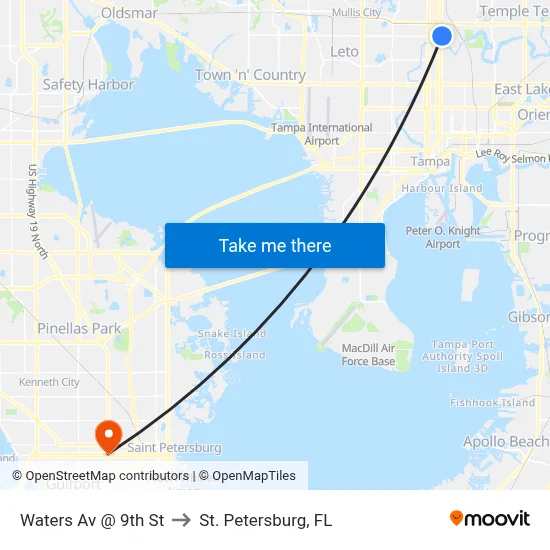 Waters Av @ 9th St to St. Petersburg, FL map