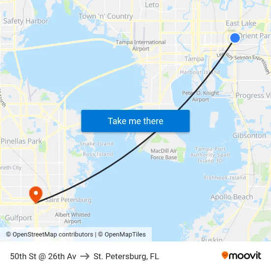 50th St @ 26th Av to St. Petersburg, FL map
