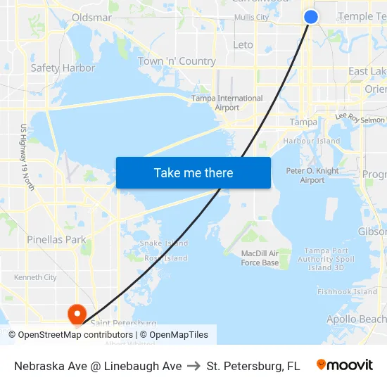 Nebraska Ave @ Linebaugh Ave to St. Petersburg, FL map