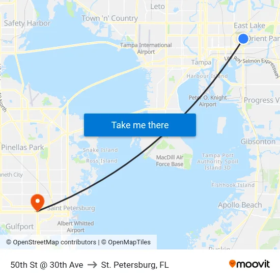 50th St @ 30th Ave to St. Petersburg, FL map