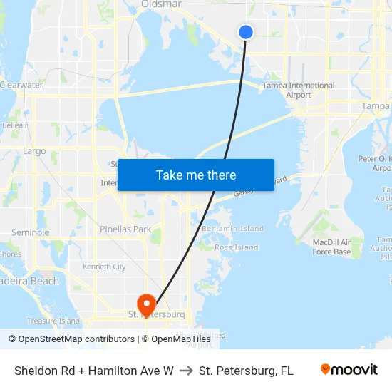 Sheldon Rd + Hamilton Ave W to St. Petersburg, FL map