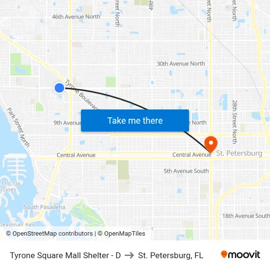Tyrone Square Mall Shelter - D to St. Petersburg, FL map