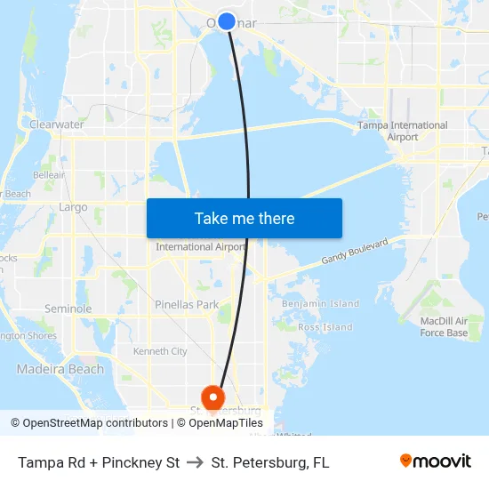 Tampa Rd + Pinckney St to St. Petersburg, FL map