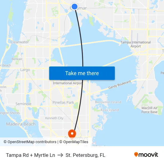 Tampa Rd + Myrtle Ln to St. Petersburg, FL map