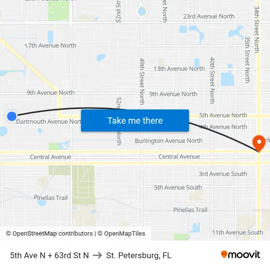 5th Ave N + 63rd St N to St. Petersburg, FL map