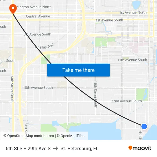 6th St S + 29th Ave S to St. Petersburg, FL map