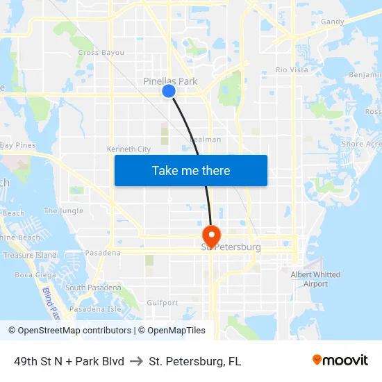 49th St N + Park Blvd to St. Petersburg, FL map