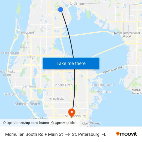 Mcmullen Booth Rd + Main St to St. Petersburg, FL map