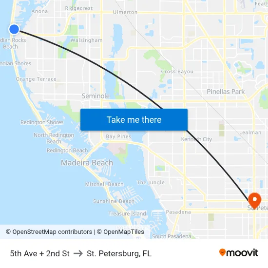5th Ave + 2nd St to St. Petersburg, FL map