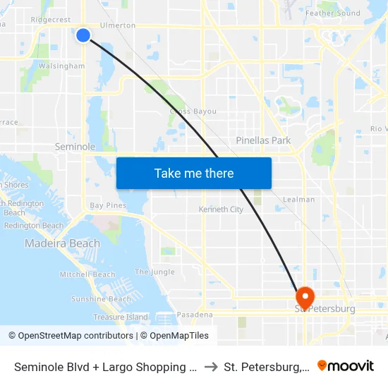 Seminole Blvd + Largo Shopping Mall to St. Petersburg, FL map