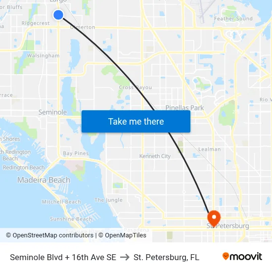 Seminole Blvd + 16th Ave SE to St. Petersburg, FL map