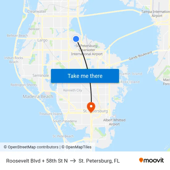 Roosevelt Blvd + 58th St N to St. Petersburg, FL map